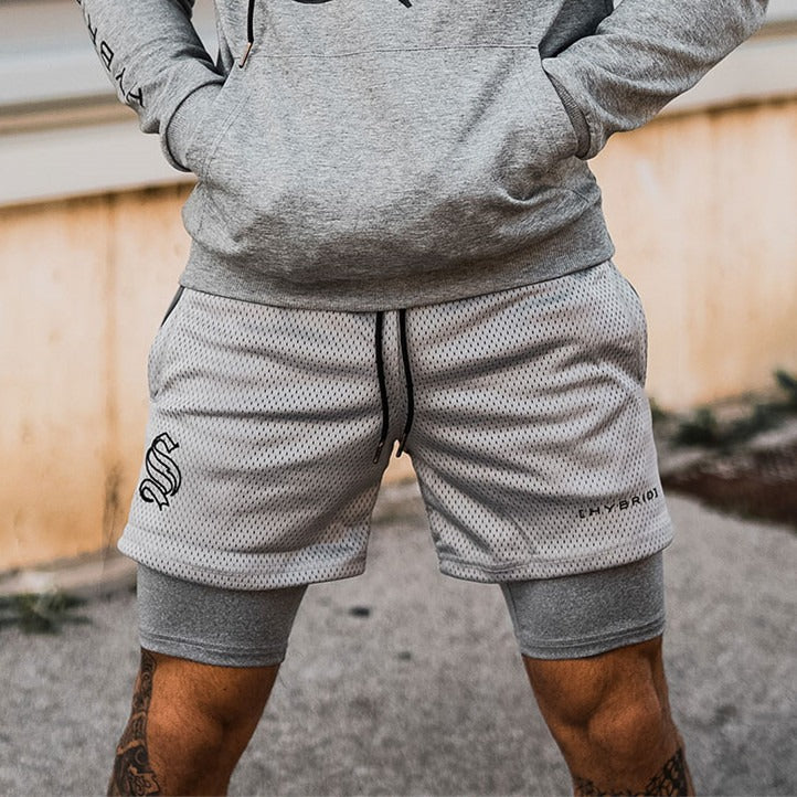 2-in-1-Trainingsshorts für Herren – Basketball-, Lauf- und Fitness-Caprihosen