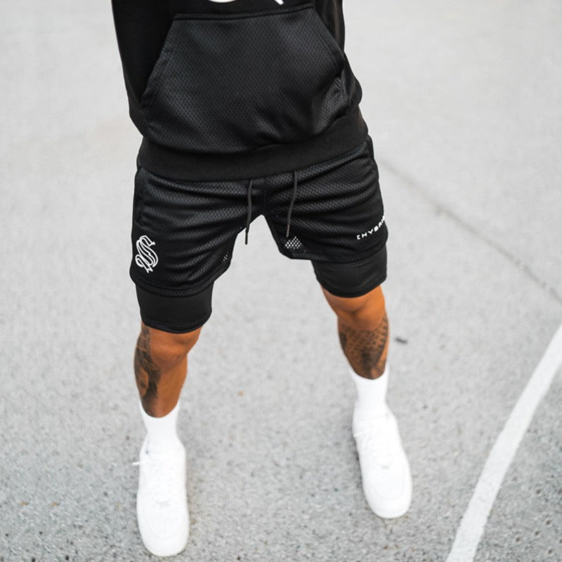 2-in-1-Trainingsshorts für Herren – Basketball-, Lauf- und Fitness-Caprihosen