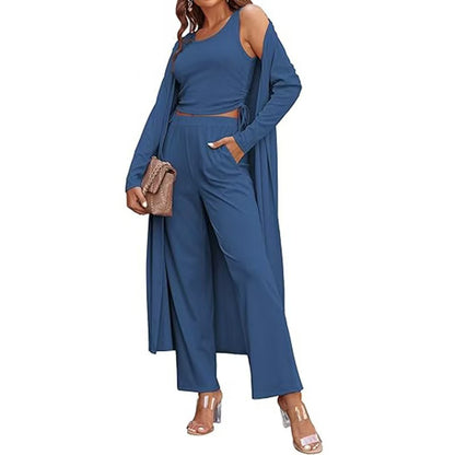 3-teiliges lässiges Strickcardigan-Set für Damen.