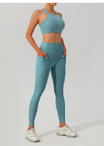 Damen-Yogahose mit hohem Bund und Fadenmuster