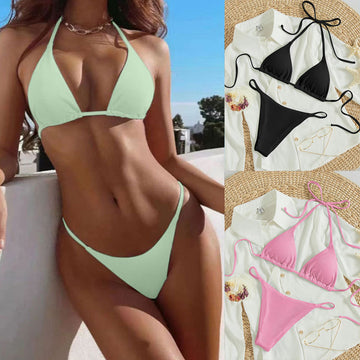 Hängender Hals-Bikini mit mehrfarbigem Dreipunkt-Badeanzug für heiße Quellen