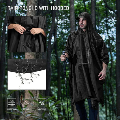 3-in-1-Outdoor-Regenponcho mit Kapuze und Ärmeln, wasserdicht