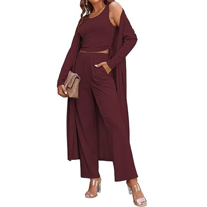3-teiliges lässiges Strickcardigan-Set für Damen.