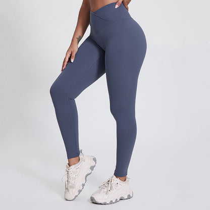 Neue einfarbige Laufhose Fitness neun Hosen Pfirsich Hüften tragen hohe Taille nackt Yogahosen