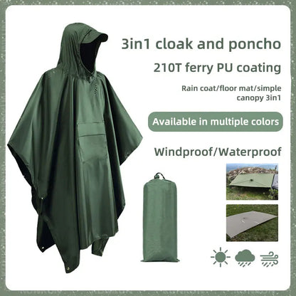 3-in-1-Outdoor-Regenponcho mit Kapuze und Ärmeln, wasserdicht