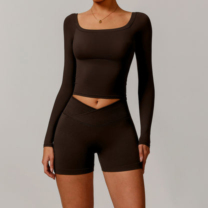 Schulterfreies Langarm-Yogakleid für Damen – Stylische &amp; sportliche Passform