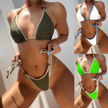 Einfarbiger Bikini-Badeanzug mit geteiltem Camisole für Damen 