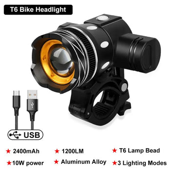 T6 LED Fahrrad Frontlicht USB Aufladbare Laterne 2400mAh für Zoom Fahrrad Scheinwerfer Radfahren Taschenlampe MTB Fahrrad Zubehör