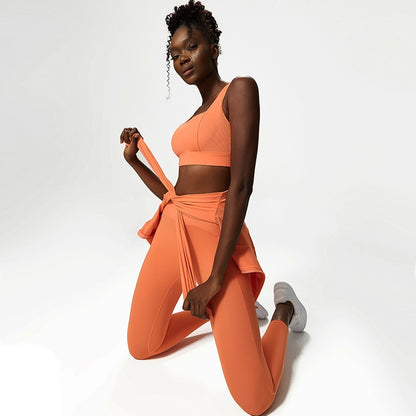 Damen-Yoga-Anzug, nackt, dreiteiliges Set, großer Sport-Fitness-Anzug