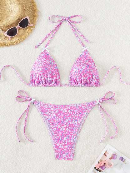 Sexy Bikini-Badeanzug mit Blumenmuster und Dreieck-Cups zum Schnüren für Damen
