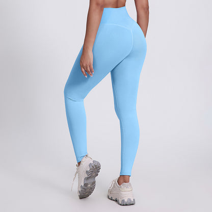 Neue einfarbige Laufhose Fitness neun Hosen Pfirsich Hüften tragen hohe Taille nackt Yogahosen