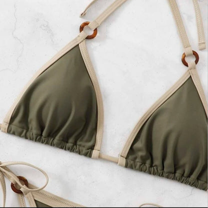 Einfarbiger Bikini-Badeanzug mit geteiltem Camisole für Damen 