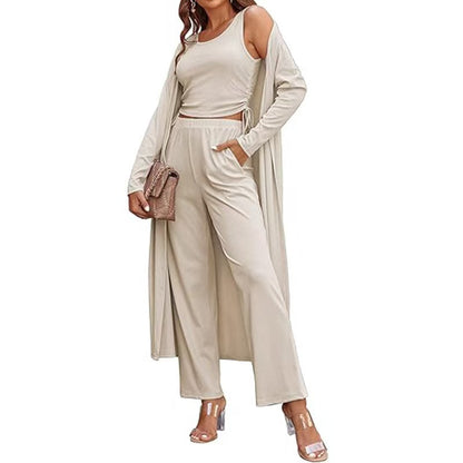 3-teiliges lässiges Strickcardigan-Set für Damen.