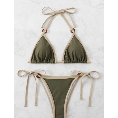 Einfarbiger Bikini-Badeanzug mit geteiltem Camisole für Damen 