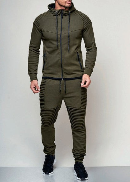 Lässiger Sport-Trainingsanzug für Herren, Set aus Kapuzenpullover und Jogginghose mit Reißverschluss