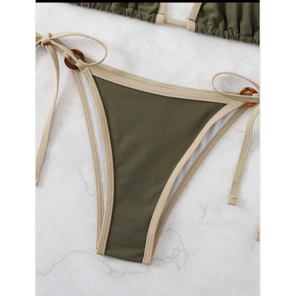 Einfarbiger Bikini-Badeanzug mit geteiltem Camisole für Damen 