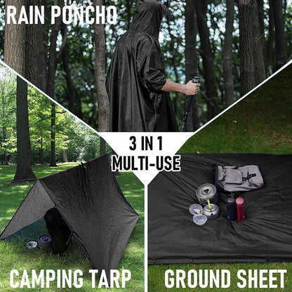 3-in-1-Outdoor-Regenponcho mit Kapuze und Ärmeln, wasserdicht