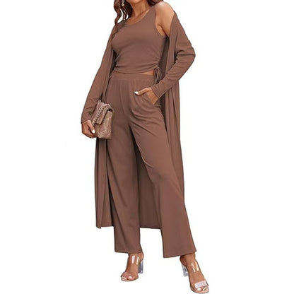 3-teiliges lässiges Strickcardigan-Set für Damen.