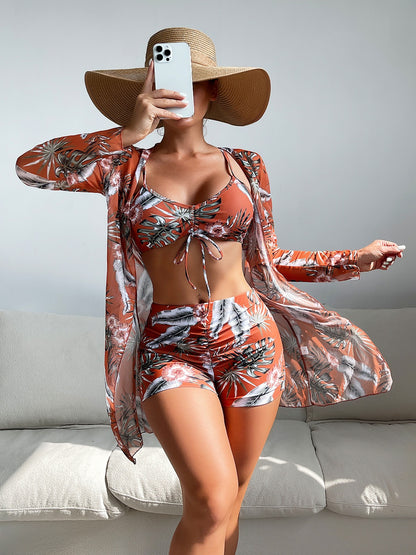 Dreiteiliges Bademode-Set mit hoher Taille und geteiltem Schnitt für Damen
