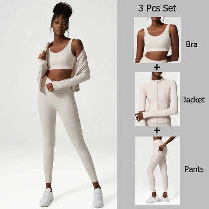 Yoga-Anzug-Set Damen dreiteiliges Set übergroßes Sport- und Fitnessanzug-Set