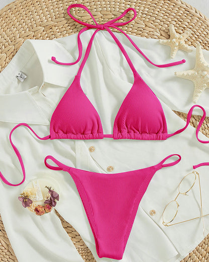 Hängender Hals-Bikini mit mehrfarbigem Dreipunkt-Badeanzug für heiße Quellen