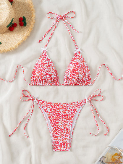 Sexy Bikini-Badeanzug mit Blumenmuster und Dreieck-Cups zum Schnüren für Damen