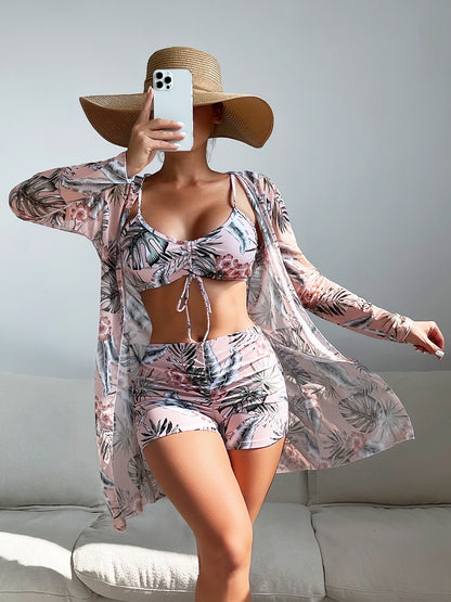 Dreiteiliges Bademode-Set mit hoher Taille und geteiltem Schnitt für Damen