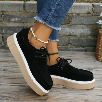 Große größe frauen neue dicken boden lace-up runde kopf mode schuhe
