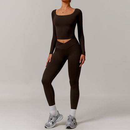 Schulterfreies Langarm-Yogakleid für Damen – Stylische &amp; sportliche Passform