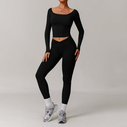 Schulterfreies Langarm-Yogakleid für Damen – Stylische &amp; sportliche Passform