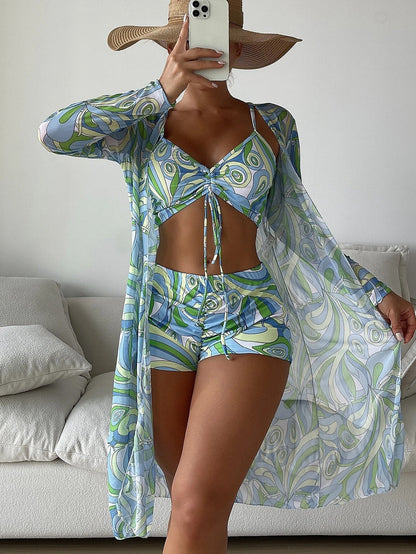 Dreiteiliges Bademode-Set mit hoher Taille und geteiltem Schnitt für Damen