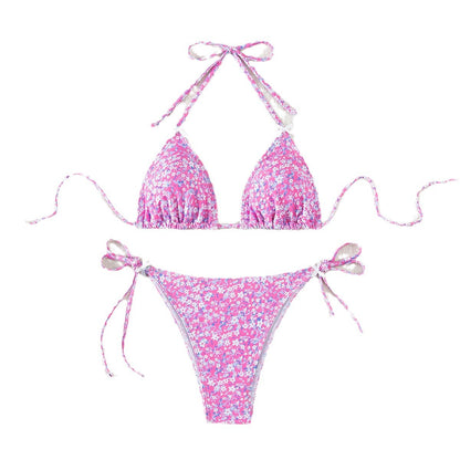 Sexy Bikini-Badeanzug mit Blumenmuster und Dreieck-Cups zum Schnüren für Damen