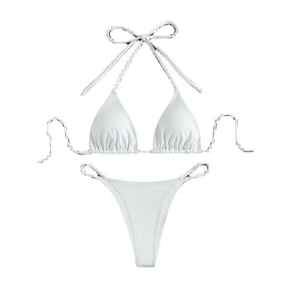 Hängender Hals-Bikini mit mehrfarbigem Dreipunkt-Badeanzug für heiße Quellen