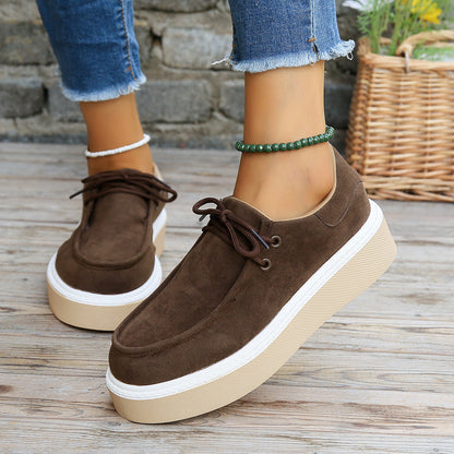 Große größe frauen neue dicken boden lace-up runde kopf mode schuhe