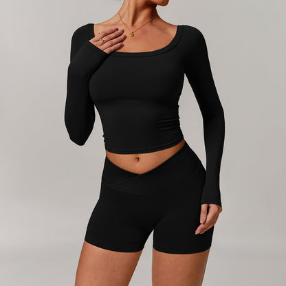 Schulterfreies Langarm-Yogakleid für Damen – Stylische &amp; sportliche Passform