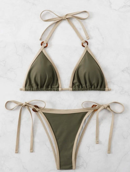 Einfarbiger Bikini-Badeanzug mit geteiltem Camisole für Damen 