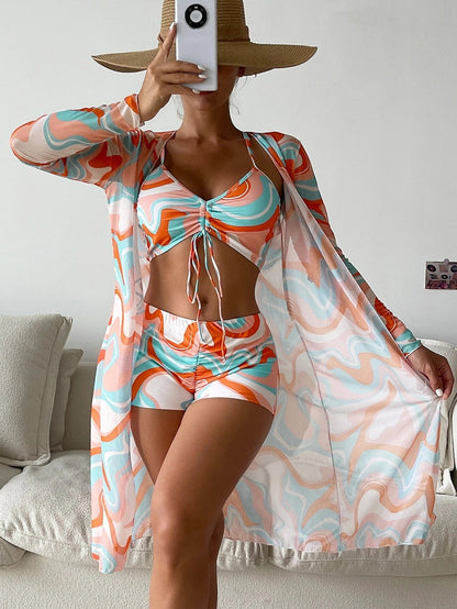 Dreiteiliges Bademode-Set mit hoher Taille und geteiltem Schnitt für Damen