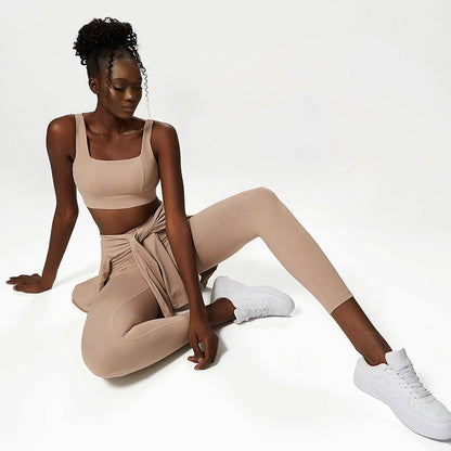 Damen-Yoga-Anzug, nackt, dreiteiliges Set, großer Sport-Fitness-Anzug