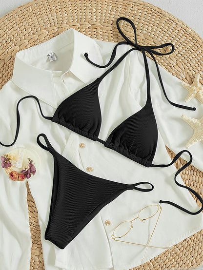Hängender Hals-Bikini mit mehrfarbigem Dreipunkt-Badeanzug für heiße Quellen