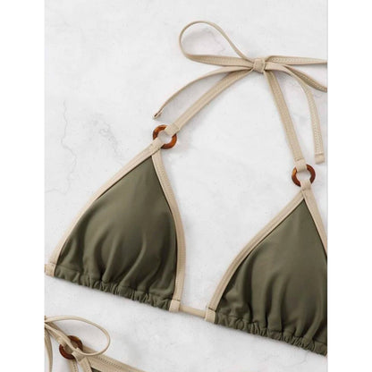 Einfarbiger Bikini-Badeanzug mit geteiltem Camisole für Damen 