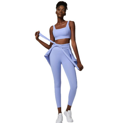 Damen-Yoga-Anzug, nackt, dreiteiliges Set, großer Sport-Fitness-Anzug
