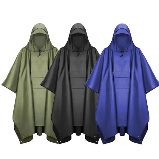 3-in-1-Outdoor-Regenponcho mit Kapuze und Ärmeln, wasserdicht