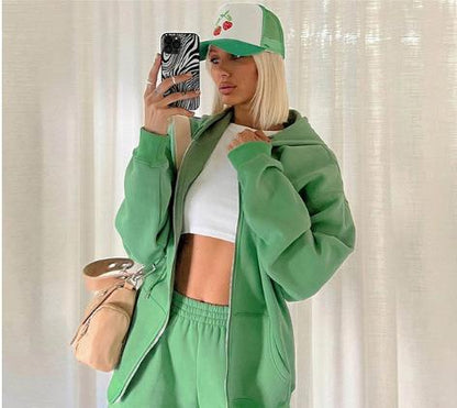 Damen Frühlings-Sportbekleidungsset mit Kapuze – Locker sitzender Jogginganzug für Komfort und Stil