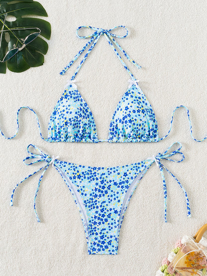Sexy Bikini-Badeanzug mit Blumenmuster und Dreieck-Cups zum Schnüren für Damen