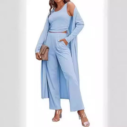 3-teiliges lässiges Strickcardigan-Set für Damen.