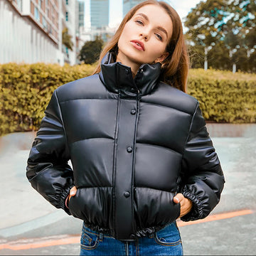 Damen Winter Dicke PU Ledermäntel