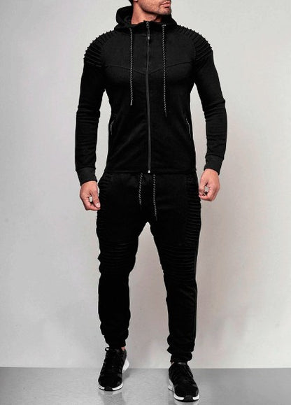 Lässiger Sport-Trainingsanzug für Herren, Set aus Kapuzenpullover und Jogginghose mit Reißverschluss