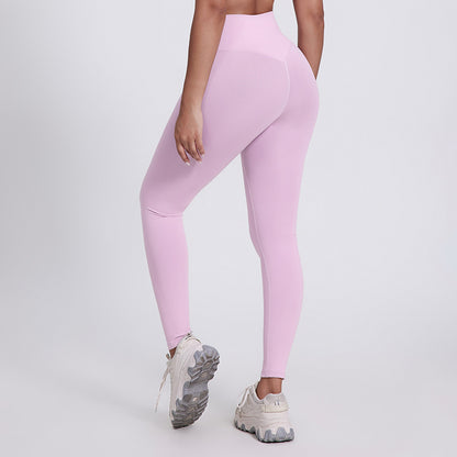 Neue einfarbige Laufhose Fitness neun Hosen Pfirsich Hüften tragen hohe Taille nackt Yogahosen
