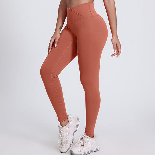 Neue einfarbige Laufhose Fitness neun Hosen Pfirsich Hüften tragen hohe Taille nackt Yogahosen