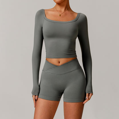Schulterfreies Langarm-Yogakleid für Damen – Stylische &amp; sportliche Passform